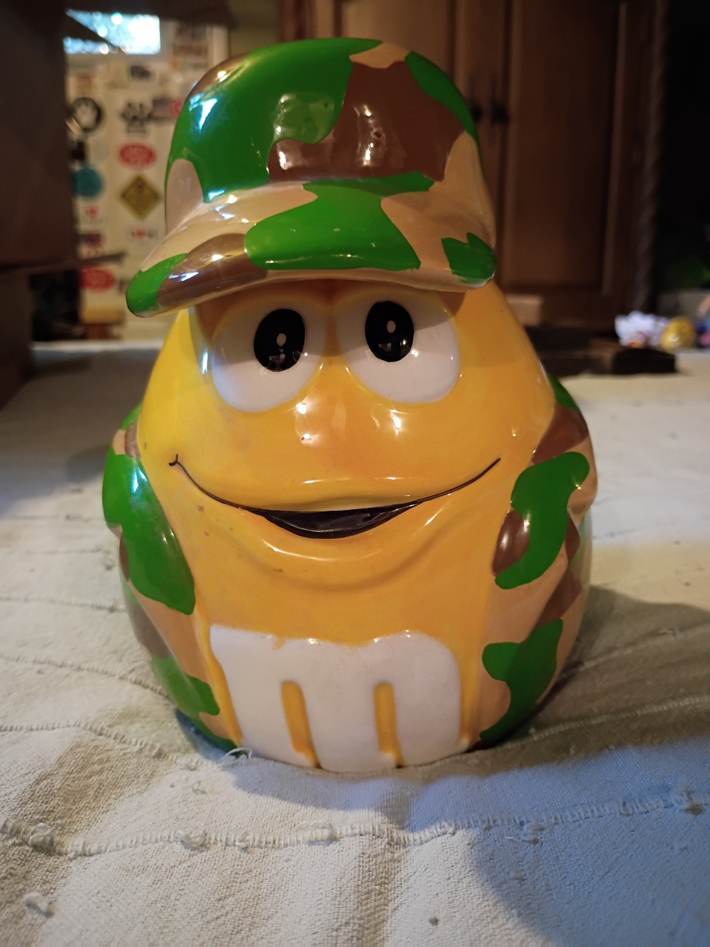 M&M's Yellow M&M Camouflage Hat Ceramic Cookie Jar